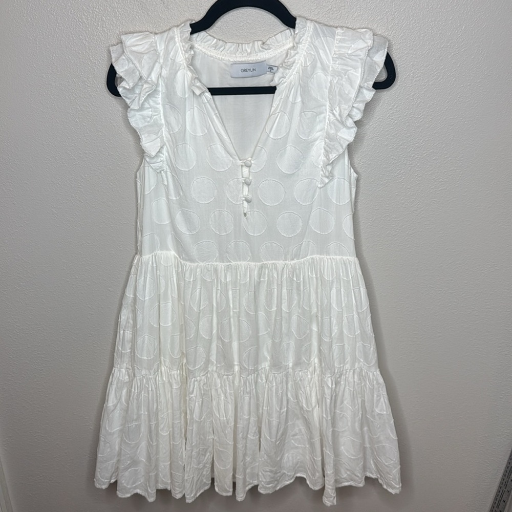 Greylin White‎ Mini Dress with Ruffle Sleeves